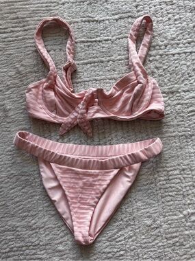 Tularosa Blush Ribbed Bikini Set Medium